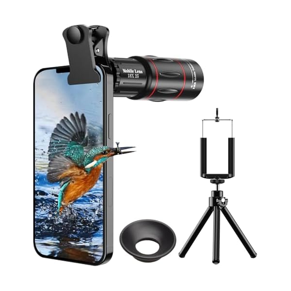 Evil Eye 18X Telephoto Lens, HD Telephoto Mobile Cell Phone Lens with Tripod, BAK4 Prism/FMC Lens, Lens Attachment for Android & iPhone, Samsung and Most Smartphone