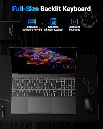 MAXLEGEN Laptop 15,6 Zoll, 16 GB RAM 512 GB SSD, N95-CPU (bis zu 3,4 GHz), hintergrundbeleuchteter Tastatur-Laptop, Win11 Laptops, Typ-C, 5G WiFi, BT 5.0, Typ-C, HDMI, USB, Maus inkl. 5