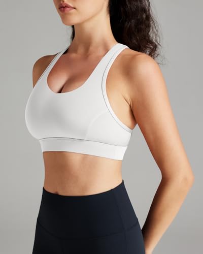 Image of QUEENIEKE BareFlow Women's Sports Bras with Phone Pocket Medium Impact Padded Racerback Workout Gym Crop Top Running Yoga Bra