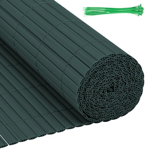 Eulenke Estera de Privacidad de PVC, 180 x 400 cm Cañizo PVC con Bridas, Lamas reforzadas, Cañizo Jardin Ocultacion para balcón, Verde