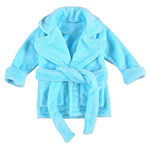 Unisex Baby Plush Bathrobe Plain Kimono Gown Newborn Toddler Girls Boys Towel Robe Nightwear Clothes (Sky Blue, 6-12 Months)
