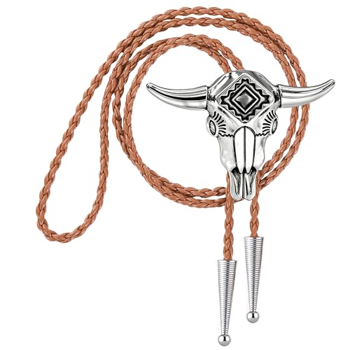 Image of Jeilwiy Bolo Tie for Men Western Cowboy Tie Necklace Gold Bolo Tie Leather Necktie Halloween Tie Accessories for Women