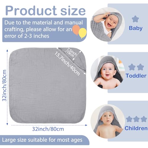 Image of Peryiter 4 Pcs Muslin Hooded Baby Towels, 32 inchx 32 inch Cotton Newborn Bath Towel Muslin Infant Baby Blankets Absorbent Unisex Newborn Registry Gift Essentials for Girls Boys (Green,Gray,Brown,Blue)