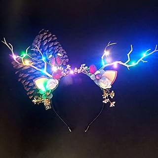 CNweiken For Party Christmas Deer Antlers Headband Flower Crown Reindeer LED Lights for Women Girls Kids Floral Hair Hoop Headpiece Antlers. (Colorful), One Size