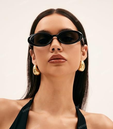 AIEYEZO Retro Oval Sunglasses for Women Fashion Small Oval Frame Sun Glasses 90s Vintage Style Shades3