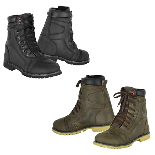 Botas de motociclista estilo comando de cuero, impermeables, estilo urbano, informal, para carreras, deporte, turismo, crucero (Marrón, Sistema tallas calzado EU, Adulto, Hombre, Números, mediano, 45)