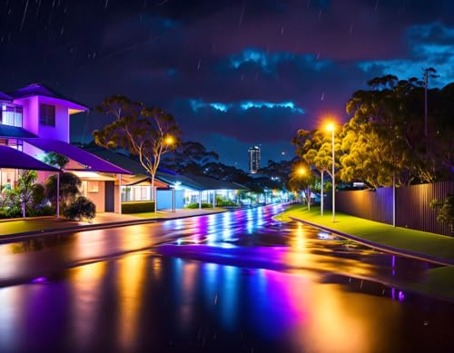 Affiches sur toile de rechange Night Time in Spring Hill Brisbane sous la pluie pour grand mur vide