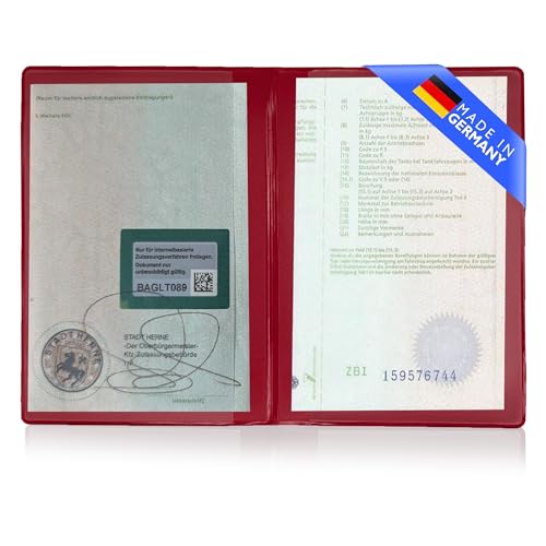 GHADA Fahrzeugschein Hülle 2-Fach – Made in Germany – PVC Dokumentenmappe für Fahrzeugschein (ZB I), Karten & Belege | Etui/Mappe in Rot