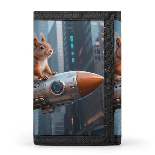 Wallet for Men - Slim Trifold Wallet, Rocket Squirrel Money Clip, Coin Purse with 8 Credit Card Holder