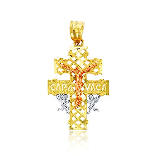 14K Gold Tri-Color Caravaca Cross Pendant