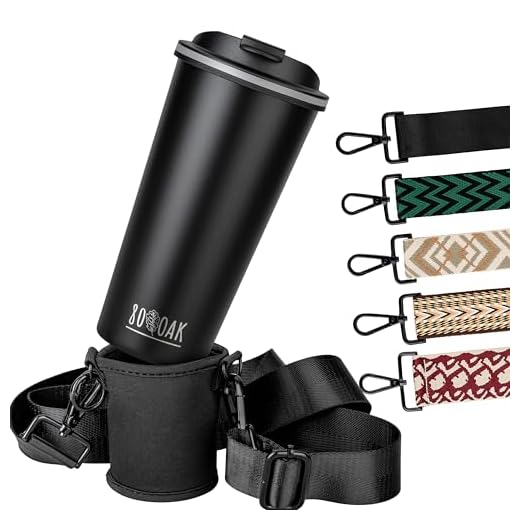 80 Oak Cupholder NEU. Tasche für Kaffeebecher und Flasche zum Umhängen. Ideal für Becher und Trinkflaschen Aller Art (Schwarz, Schwarz)