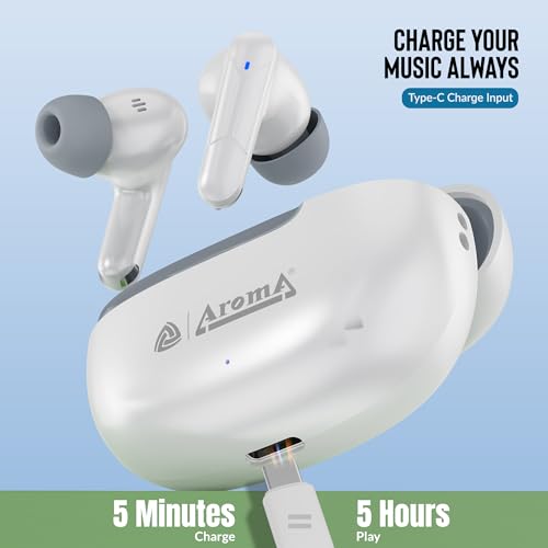 Image of AROMA TWS6 Sync V5.4 Upto 55Hr Playtime*, ENC, Dual Paring, Fast Charging, Heavy Bass Bluetooth
