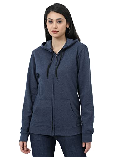 Image of Wafaa Women's Cotton Plain Hooded Neck Full Zipper Sweatshirt Hoodies with Kangaroo Pocket