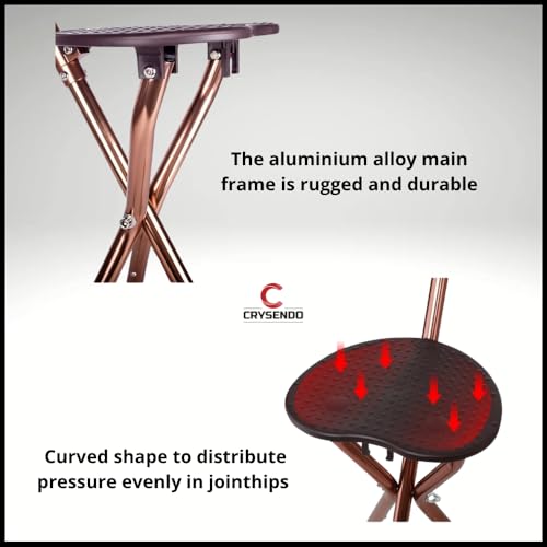 Image of Crysendo Height Adjustable Portable Walking Stick Chair with LED for Elders | Durable & Folding Cane Stool | Easy to Carry Chair Travel Hiking Hand Stick Cum Stool (Battery Included, Brown)
