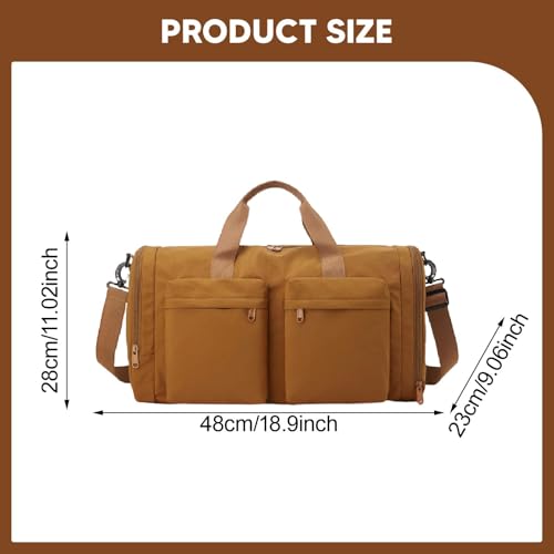 Travel Duffel Bag Water Resistant Comfortable Handle Organizer Portable Foldable Gym Bag with Shoe Compartment for Traveling, Brown4
