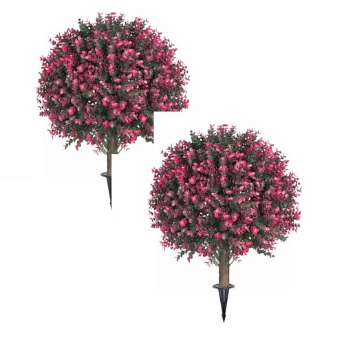 Lot de 2 rosiers artificiels d'extérieur - 2 buissons topiaires - 55,9 cm - Vert - Taille unique