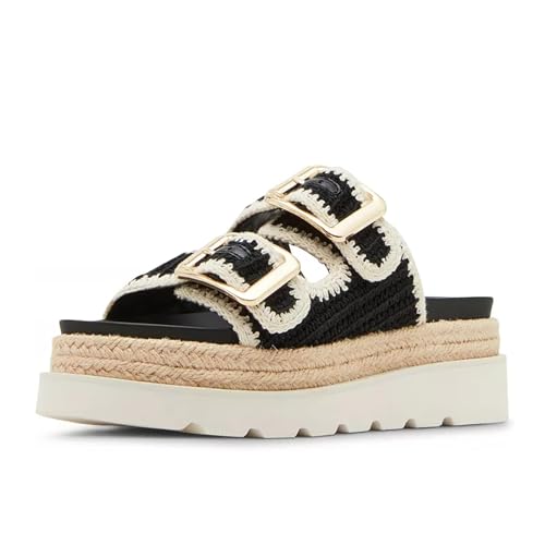 Image of DOEYG Platform Sandals for Women Summer Beach Raffia Slide Sandals Comfortable Casual Woven Straw Sandal with Buckle