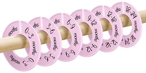 Image of Pro Goleem Baby Closet Dividers Pink Baby Closet Organizer for Nursery Baby Clothes Size Age Dividers Fits 1.5" Rod 6 PCS