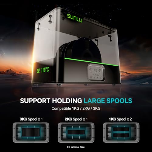 Image of SUNLU Official 3D Printer Filament Dryer E2, 110℃ Max Temperature, 500W PTC Heater, Dry and Anneal 2-in-1, Dual-Chamber, Designed for Engineering Filaments, PC PA-CF FR-ABS Filament Dryer Box (Black)