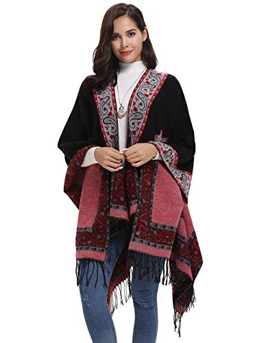Abollria Ponchos y Capas de Punto Elegante Invierno Chal Vintage para Mujer Mantón Bufanda Larga