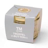 Die Trüffelmanufaktur - Feinkost Trüffelbutter Clari mit 15% echtem schwarzem Trüffel, die Delikatesse für Feinschmecker, weiße Trueffel-Butter im Glas á 95 g, dank Butterreinfett länger haltbar