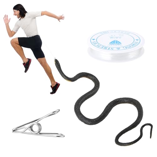 JRJRN 110cm Schlangenstreich mit Schnurclip, Realistischer Schlangenstreich, Prank Gummi Simulation Schlange, Clip-on-Schlangenstreich, Spielzeugschlange Lustig Snake Prank für Erwachsene Kinder