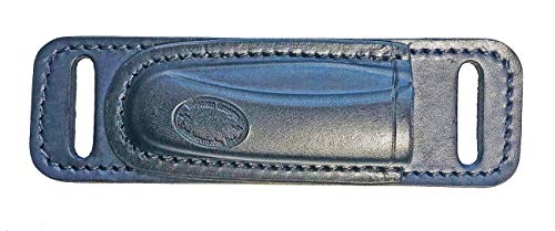 WESTERN IMAGES LEATHERWORKS, INC. Horizontal Leather Knife Sheath for Buck 110 I'm Left Handed, Brown or Black. Made in The USA. (Black, Small of Back Carry)