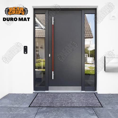 Image of BEAR GRIPS Duro 7 Striped Double-Colored Door, Home and Office mat Anti-Slip PVC Backing for dust Removal, wear-Resistant Main Door, and Kitchen Rug, 6mm Thick, Color: Grey & Black, Size 40X60 cm