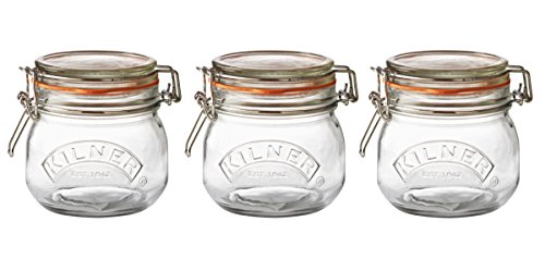 Kilner Round Clip Top Jars, Set of 3, 17-Fluid Ounces Each, Durable Glass, Airtight Lid with Seal, Perfect for Home-Canning, Storing Dry Goods and Dis