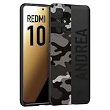 CUSTOMIZZA - Custodia cover nera morbida in tpu compatibile per Xiaomi Redmi 10 camouflage mimetico militare personalizzata nome