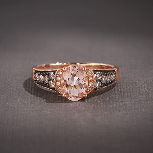 1/4 Carat Diamond And 0.90 Carat Oval Morganite Milgrain Ring For Women In 14K Rose Gold (Fancy Brown/H-I, Si1-Si2, Cttw) Promise Anniversary Ring Size 7 By Levian #TOP4