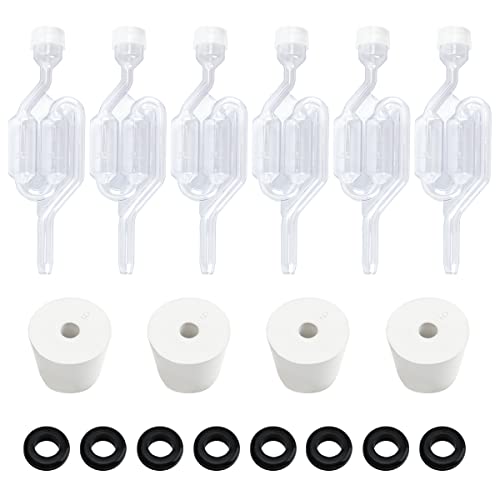 Brewland 6 Packs Twin Bubble Airlock For Fermentation And Brewing With #6 Stoppers And Grommets, S-Shaped Home Brew Carboy Airlocks For Beer Fermenting And Wine Making (6 Airlock+4 Bung+8 Grommet Set) #TOP4