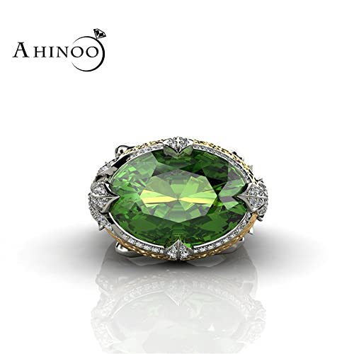 AZQ Vintage 925 Sterling Silver Emerald Ring Cocktail Rings Oval Cut Green Gem Cubic Zirconia Anniversary Promise Ring CZ Eternity Engagement Wedding Band Ring for Women TZ.81 (US Code 6) by AZQ - Image 6