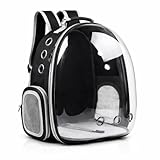 Mochila de Transporte Segura para Pets com Visor Bolha Transparente Ventilação 360° Respirável, Base Acolchoada Removível, Alças Ajustáveis, para Gatos e Cães de Pequeno Porte (Preto)