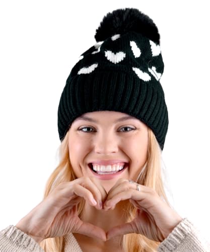 Image of Nollia Women's Pom Pom Knit Winter Beanie for Cold Weather - Warm Fleece - Cable Knit