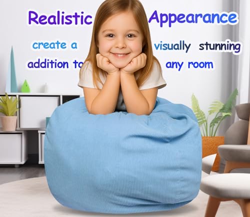 Image of Stuffed Storage Bean Bag (No Filler) Keep Your Plush Toys More Organized Teens Children Lazy Playroom Perfect Ultra Soft Beanbag Washable Space Save Organizer Blue