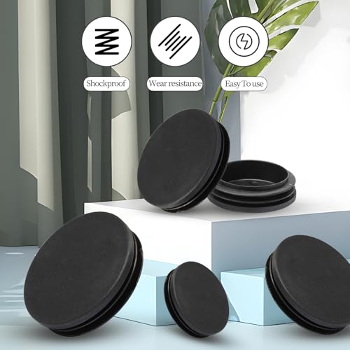 Image of Hordion 8 Pcs 2 inch Round Plastic Plugs, Tubing End Cap Black Insert End Caps Floor Protector for Metal Tube Pipe Post Chairs Furniture