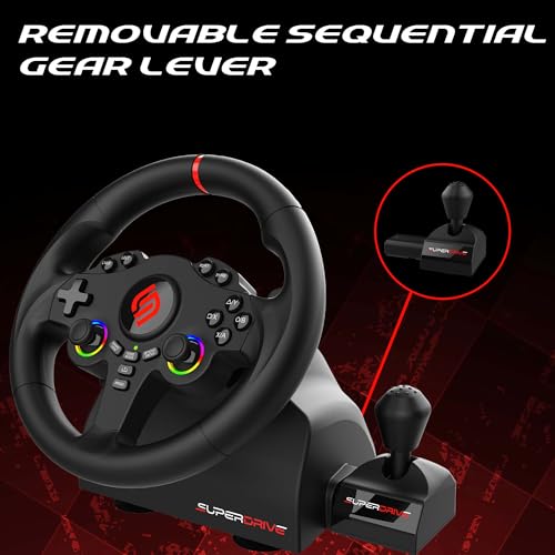Image of SUBSONIC Superdrive 220RSX Racing Wheel Switch 2 /Switch PS4 PC Xbox Series | Steering Wheel, Dual Joysticks, Pedals, Gear Shifter for GTA 6 & Farming Simulator - Vibration, Diameter 22 cm, Rotation 180