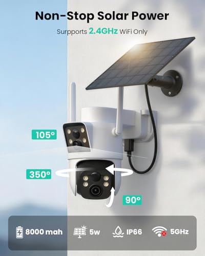Image of LIWAN Dual Lens Solar Security Camera Wireless Outdoor, 360 PTZ & Fixed Dual Lens, 2K Color Night Vision, 8000mAh Battery, PIR Human Detection, IP66 Weatherproof, 2-Way Audio, 2.4GHz WiFi Only