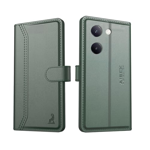 Image of AIBEX Compatible for Vivo Y300 Plus 5G / Vivo Y200 Pro 5G Flip Cover Leather Finish with Magnatic Closure | Inside TPU with Card Pockets | Wallet Stand | Complete Protection Flip Case -Green
