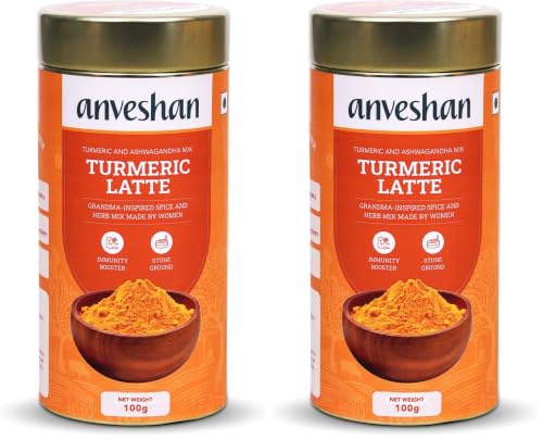 Image of Anveshan Turmeric Latte 100g | Healthy Ayurvedic Remedy with Ashwagandha Mix for Golden Milk | Haldi Mix (Pack of 2)