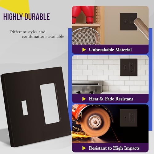 Image of ENERLITES Combination Toggle Light Switch /Decorator Light Switch Plate, Double Switch Wall Plate, Standard Size 2-Gang 4.68 inch x 4.73 inch, Polycarbonate Thermoplastic, Gloss Finish, SI881131-BR, Brown