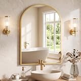 NEWBULIG 20X30 Inch Arched Bathroom Wall Mirror for Over Sink, Gold