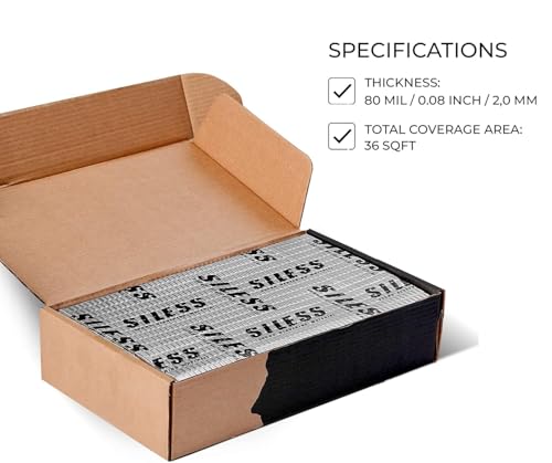 Siless 80 mil (2mm) 36 sqft (3.4 sqm) Car Sound Deadening mat - Butyl Automotive Sound Deadener - Noise Insulation and Vibration Dampening Material (36 sqft)