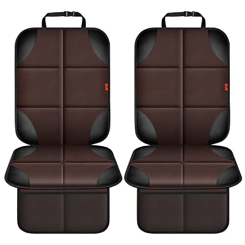 Image of XHYANG Car Seat Protector 1 Pack Car Seat Cushion Mat Thickest Padding,Waterproof 600D Fabric Car Seat Covers for Non-Slip Backing Mesh Pockets for Baby and Pet (Brown, 2 Pcs)