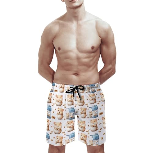 Mens Swim Trunks, Cartoon Hamster Nut Print Swim Shorts with Mesh Lining Swimwear Bathing Suits Quick Dry2