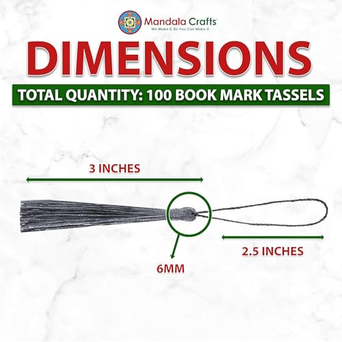 Image of Mandala Crafts Small Charcoal Gray Bookmark Tassels - 100 Bulk Silky Mini Craft Tassels with Loops for Bookmarks, Jewelry Making, Graduation Decorations, and Keychains