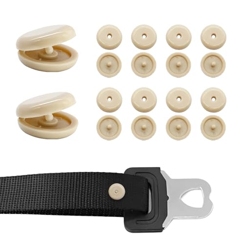 YTFRL 10 Sets Seat Belt Button Stop, Plastic Car Safety Belt Stopper Prevent Buckle from Sliding Down, No Welding Required Snap-on Seatbelt Stop Clips for Cars Trucks Motorcycles (Beige)