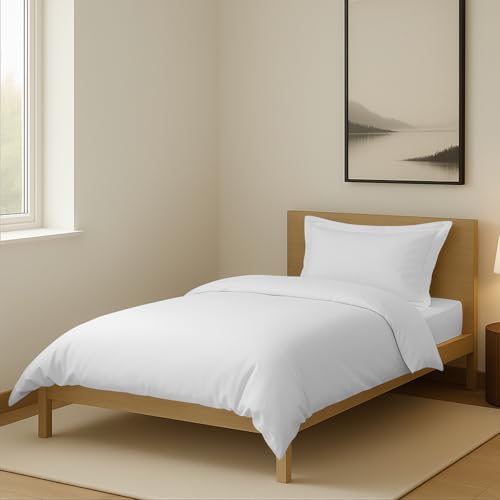 Pizuna 400 Thread Count Cotton-Duvet-Cover-Set-Single White 2pc 100% Long Staple Cotton Quilt-Cover Single Soft Sateen Duvet Cover-140x210 4 Corner Ties and Hidden Button Closure.