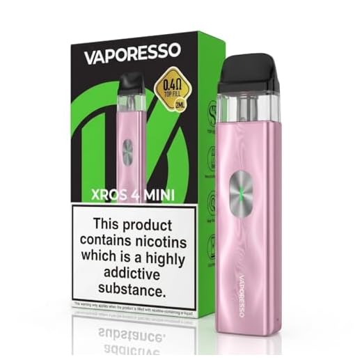 Vaporesso XROS 4 MINI Vaping Kit, Compact Design, 16W Output, Long Lasting Integrated Battery, USB-C Fast Charging, Refillable, E CIgarette, E Cig, Vaporesso Vaping, No Nicotine (Icy Pink)